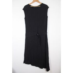 Peruvian Connection S Black Cap Sleeve Modal Jersey Cinch Belt Midi Dress